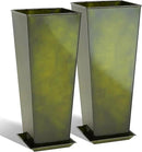 KOL 28''H. Tall Metal Planter with Saucer, Galvanized Steel Glazed Planter Pots with Drainage Hole for Indoor & Outdoor Use, Set of 2, Decorative Flower Plant Pots for Front Porch, Patio, Deck - Green by CozyNest Decor