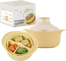 48oz Platinum Silicone 3 Compartmented Microwave Steamer Pot with Handle & Lid - Korean 100% Food-Grade Steamer Bowl, Heat-Resistant Cooker with Steam Holes, Easy Clean, Dishwasher Safe, Yellow by TinyTreasures Baby Boutique