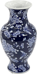Galt International Dark Blue Floral Chinoiserie Ceramic Vase 14"- Hand Painted Antique Style Porcelain Butterfly & Flower Bottle Fishtail Porcelain Chinese Vase for Home Decor Centerpiece by GreenHaven Gardens
