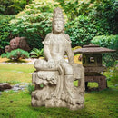 Design Toscano Resting Guan-Yin Patroness of Compassion Asian Decor Outdoor Garden Statue, 35 inch Tall, Fiberglass Cast Stone Resin, Limestone Finish by GreenHaven Gardens