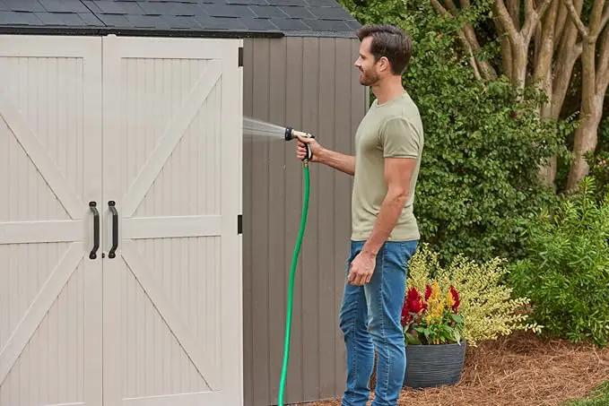 Rubbermaid Extra Large Resin Outdoor Storage Shed With Floor (7 x 10.5 Ft.) Weather Resistant Brown Organization for Home/Lawn Mower/Backyard Equipment/Bike Storage/Pool Supplies, photo 3 of 18