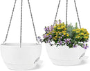 2 Pack 12 Inch Large Hanging Planters with Chains Self Watering White Plastic Hanging Pots for Indoor Outdoor Plants, Garden Porch Home Decor，White by CozyNest Decor