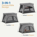 HARPPA Travel Crib with Comfy Mattress, Lightweight Portable Crib Requires No Assembly, Foldable Pack and Play for Baby and Toddlers, Compact Play Yard with Bed,Gray by TinyTreasures Baby Boutique