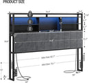 Headboard with 3-Tier Storage Shelves, Velvet Upholstered Head Board with 2 Outlets, USB Ports & LED Light, Soft Backrest for King Size Bed, Black BH19404B by CozyNest Decor