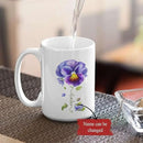 Pansy Design Ceramic Cup, Personalized Name Flower Themed Mug, Custom Coffee Cup For Pansy Flower Lover, Customized Floral Accent Mug 11oz 15oz, Pansy Cup Gift For Daughter by CozyNest Decor