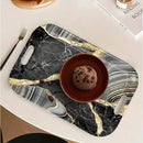 Serving Trays with Handles, 14.5 x 9.8 inch Rectangular Plastic Tray for Restaurant, Kitchen, Abstract Background Black Marble by CozyNest Decor