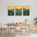 Abstract Mountain Framed Canvas Wall Art Set, Forest Pine Tree Golden Sunset Wall Decor, Mixed Patchwork Landscape Art Print for Living Room, Bedroom, Dining Room, Office - 16"x24"x3 by CozyNest Decor