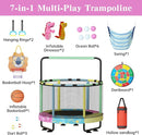 LAMERGE 55" 7-in-1 Round Trampoline for Kids Boys & Girls Ages 1-8, Indoor & Outdoor Trampoline for Fun, Adjustable Height Handrail ＆ Enclosed Safety Net ＆ Durable Designs for Toddlers Children by TinyTreasures Baby Boutique