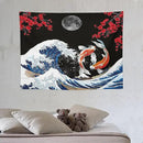 Houselerax Japanese Koi Fish Tapestry, Yin Yang Big Wave Red Cherry Blossom Tapestries Wall Hanging for Bedroom Living Room Office Decor 40"x30" by CozyNest Decor