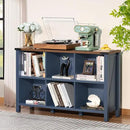 6 Cube Bookcase, Farmhouse Wood Low Storage Organizer Book Shelf, 47" Horizontal Navy Blue Console Bookshelf with Legs, Hallway Book Case for Entryway, Display Cabinet for Living Room, Office by CozyNest Decor