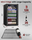 Wine Cooler Refrigerator - 26 Bottle 126 Can Mini Wine Fridge with Glass Door for Beer Soda Water Drink, Small Wine Cellar Beverage Refrigerator for Bedroom Office Home Bar Dorm, 3.2 Cu.Ft by CozyNest Decor