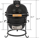 13" Round Ceramic Kamado Charcoal Grill - Heavy-Duty Black Outdoor BBQ Smoker with Heat Retention, Portable Egg Design for Grilling, Smoking, Baking & Roasting (Includes Ash Tool) by GreenHaven Gardens