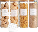4 Pack Glass Jar with Airtight Wood Lid and White 132 Kichen Pantry Labels Preprinted - 38 Oz Clear Round Glass Food Storage Containers set For Cereal Rice Sugar by CozyNest Decor