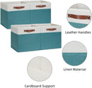 HNZIGE Fabric Storage Bins for Shelves 13x13 Storage Cubes Set Of 4 Foldable Storage Baskets with Handles for Organizing Cloth Closet Toy Nursery(Teal&White) by TinyTreasures Baby Boutique
