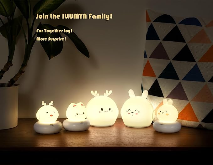 Kids lamp, Bunny Night Light, Toddler Night Light, Rechargeable & Dimmable with 30 mins Timer Function, Safe Silicone Material for Kids to Play with,【9 Colors】 by TinyTreasures Baby Boutique