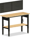 Adjustable Height Work Bench 48×24 Workbench for Garage with Under Table Shelf Heavy Duty Rubber Wood Work Table for Shop Woodworking, Office, Home, Commercial by GreenHaven Gardens