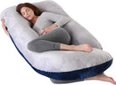 Pregnancy Pillow, Full Body Maternity Pillow 57 inch, with Removable Washable Cover - Sleep Support for Legs, Back, Neck, Shoulder, HIPS, Belly, Velvet Cover-Grey-Dark Blue by TinyTreasures Baby Boutique