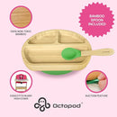 Abiie Octopod Bamboo Dish - Kids Plates for 4 months and up, 3-Compartment Baby Plates with Suction, Triangle Bamboo Baby Plate, Mess-Free Toddler Suction Plates, Baby Feeding Supplies, 8.3x1.9x7.7 in by TinyTreasures Baby Boutique