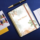 Daily Planner Undated - B5 To Do List Notebook Hourly Schedules, Spiral Appointment Planner for Women and Men, PVC Hardcover, Inner Pocket, Elastic Closure, 7" x 10", Rose Leaf by TinyTreasures Baby Boutique