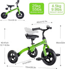 Ancaixin 3 in 1 Toddler Tricycles for 2-5 Years Old Boys and Girls with Adjustable Seat Detachable Pedal and Bell, Foldable Baby Balance Bike Riding Toys for Kids, Child Birthday Gift Green by TinyTreasures Baby Boutique