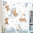 decalmile Bear Sleeping on The Moon Wall Decals Hot Air Balloon Animals Clouds Wall Stickers Baby Nursery Kids Bedroom Playroom Wall Decor by TinyTreasures Baby Boutique