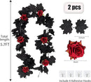 Artificial Black Garland Hanging Vine Artificial Floral Vines Fall Garland Hanging Flower Fake Rose Vines for Black and Burgundy Wedding Decor Halloween Indoor Outdoor Party Wall (Red Rose) by CozyNest Decor