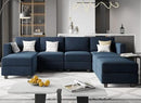 Belffin Modular Sectional Sofa U Shaped Sectional Couch with Reversible Chaises Velvet Modular Sofa with Storage Seat Blue by CozyNest Decor
