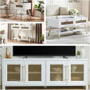 JYED Mid Century Modern TV Stand for TVs up to 75", 69.5" W White Entertainment Center with 4 Gold Metal Mesh Doors - Wood Grain MDF TV Console, Media Storage by CozyNest Decor