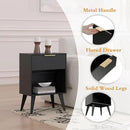 Fluted Night Stand with Opening Storage,Mid Century Bedside Table with Drawer,Modern Nightstand with Solid Wood Legs,End Table Side Table for Living Room,Bedroom,Black CTG56BK by CozyNest Decor