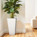 Worth Garden 28" H. Large Metal Glazed Planter Set of 2, Modern Glossy Finish White Tall Square Tapered Steel Flower Plant Pots for Indoor & Outdoor Use - Insert Plate with Drain Holes, Air Vents by CozyNest Decor
