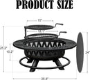 36 Inch Fire Pit with 2 Grills, Large Outdoor Firepits for Outside, Wood Burning Fireplace for Camping,Picnic,Bonfire, 3-in-1 Round Metal Table with Lid for Backyard,Patio,Party by GreenHaven Gardens
