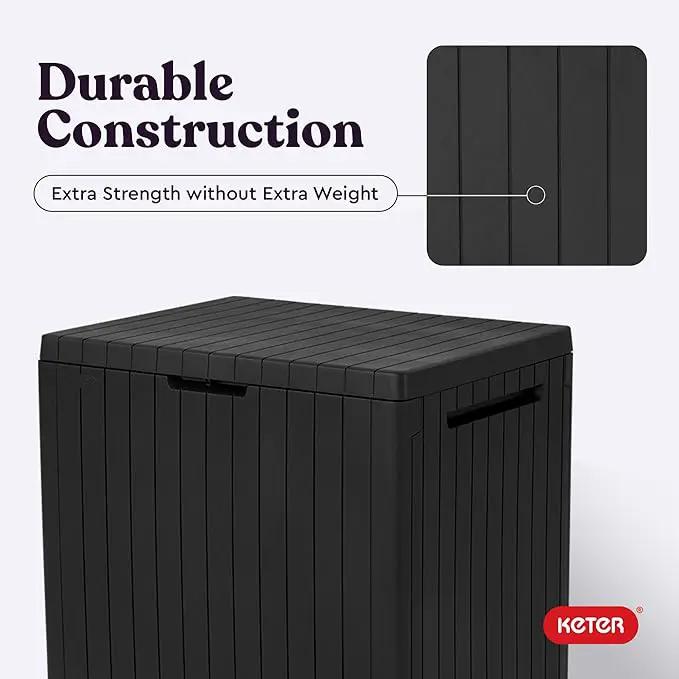 Keter City 30 Gallon Resin Outdoor Storage Box and Patio Storage Box Side Table for Pool and Garden Accessories, Dark Grey, photo 9 of 11