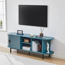 62" Tambour Door TV Stand,Wood Mid Century Modern TV Cabinet for Up to 75“ TV,Curved Edge Long TV Stand with Storage for Bedroom Living Room(62.2inch,Blue) by CozyNest Decor