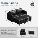 ABCASA 64.6" Faux Leather Loveseat Sleeper Sofa Bed with Storage Seat, Modern Modular Sectional Couch Deep Seat with Reversible Chaise 2-Seat Black for Apartment, Living Room, Bedroom by CozyNest Decor