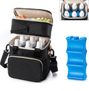 Breastmilk Cooler Bag with Ice Pack Fits 6 Baby Bottles Up to 9 Ounce, Expandable Double-Layer Leak-Proof Cooler Bag with Shoulder Strap for Nursing & Working Mom, Black by TinyTreasures Baby Boutique