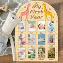 ORIGACH My First Year Baby Growth Photo Display Wood Board - 12 Months Newborn Milestones Photo Board - Neutral Baby Keepsake Frame 1st Birthday Party Nursery Decor New Mom Gift - Giraffe by TinyTreasures Baby Boutique