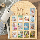 ORIGACH My First Year Baby Growth Photo Display Wood Board - 12 Months Newborn Milestones Photo Board - Neutral Baby Keepsake Board 1st Birthday Party Nursery Decor New Mom Gift - Sentiment Words by TinyTreasures Baby Boutique