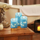 Homemory Flameless Candles with String Lights, 3 Pack Embedded Fairy String Lights LED Candles, Electric Flickering Candles with Remote Control and Timer, Real Wax, Blue by CozyNest Decor