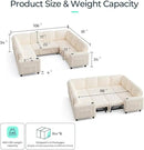 LINSY HOME Sectional Sleeper Sofa with Pull Out Couch Bed - Convertible Plush Corduroy Cloud Couch with Storage Chaise & USB Charging, Comfy Modular Couches for Living Room, Beige by CozyNest Decor