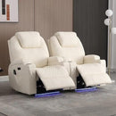Power Recliner Chair with Heat and Massage, PU Leather Home Theater Seating with LED Lights/Cup Holders/Side Pocket/USB Port, Reclining Sofa Chair for Living Room(2, Beige) by CozyNest Decor
