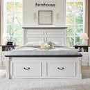 26" Tall Farmhouse Nightstand, 2 Drawers End Table w/Charging Station, 23.6" Wide Large Side Table w/Roman Column, Wood Rustic Sofa Table w/Open Shelf, Bedside Table for Bedroom, White by CozyNest Decor