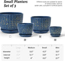 Ceramic Plant Pots with Drainage Holes and Saucers, Round Blue Flower Pots for Indoor Plant, Diameter 3.3/4.3/5.5 Inches Small Mini Flower Planters Set of 3 by CozyNest Decor