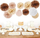 Boho Rustic Wedding Party-Decorations Paper Flowers Lanterns - 15PCS Fall Baby Shower Gender Neutral Streamers,Brown Champagne White Tissue Pom Poms,Autumn Birthday Bridal Decor Hugfond by CozyNest Decor