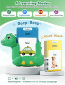 Spanish and English Talking Flash Cards for Toddlers with 510 Sight Words, Dinosaur Shaped Bilingual Pocket Speech Therapy and Autism Toys, Educational Learning Toys Gift for Kid Boys Girls by TinyTreasures Baby Boutique