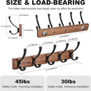 17.3" Small Wooden Coat Rack Wall Mount with 5 Hooks, Entryway Wall Hooks Coat Hanger for Hanging Towel Jacket Clothes Hat Backpack Shoe Purse Key Holder Multi Hook Rail by Black Walnut Wood by CozyNest Decor