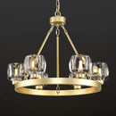 Gold Wagon Wheel Chandelier, 24 Inch Brass Chandeliers with Unique Glass Shade, 6-Light Crystal Farmhouse Wagon Wheel Chandeliers for Dining Room, Round Chandelier for Living Room, Foyer, Entryway by CozyNest Decor