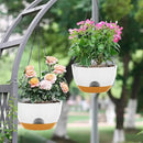 12 Inch Hanging Baskets 2 PC with Chains, Self-Watering Hanging Planters for Indoor Outdoor Plants, Plastic Hanging Flower Pots,White Brown by CozyNest Decor