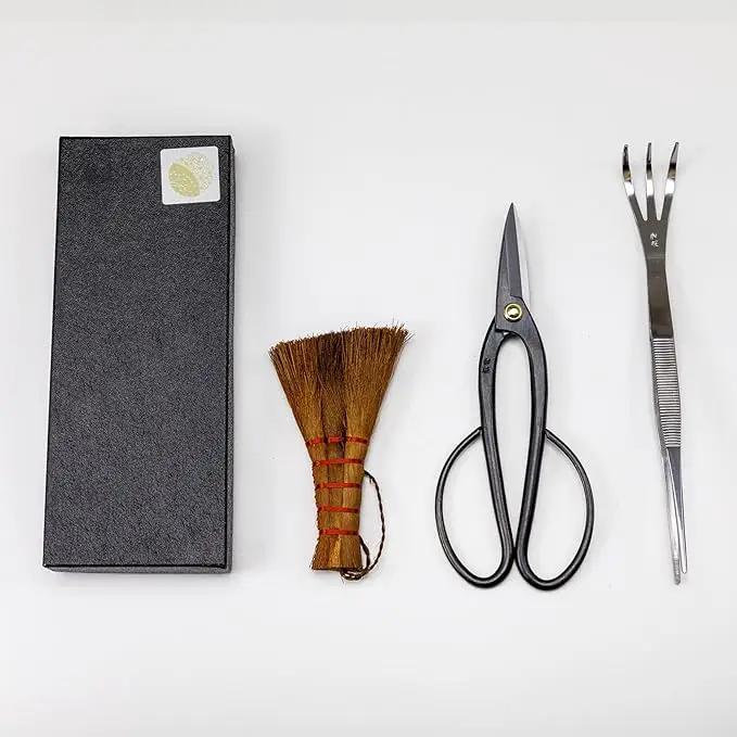Wazakura Japanese Bonsai Garden 3PCS Tool Starter Kit, Made in Japan, Ashinaga Bonsai Scissors, Stainless Tweezers with Rake, Chinese Broom. Beginner Set with Shears, Tweezers and Soil Brush, photo 2 of 7