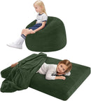 COMAX Kids Bean Bag Chair Turn into Beanbag Bed, Toddler Bean Chair Corduroy for Girl Boy Sleeping, Lazy Children Bean Bags with Filler, Convertible Child Floor Mattress, Dark Green by TinyTreasures Baby Boutique