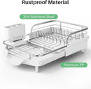 Dish Drying Rack, Expandable Dish Rack for Kitchen Counter, Stainless Steel Dish Drainer with Drainboard Set and Utensil Holder (White) by CozyNest Decor